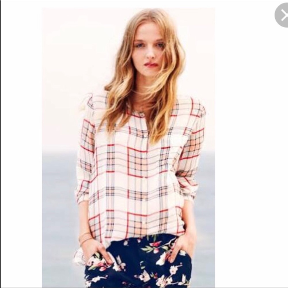 Joie Kariana Sheer Button Down Plaid Blouse
